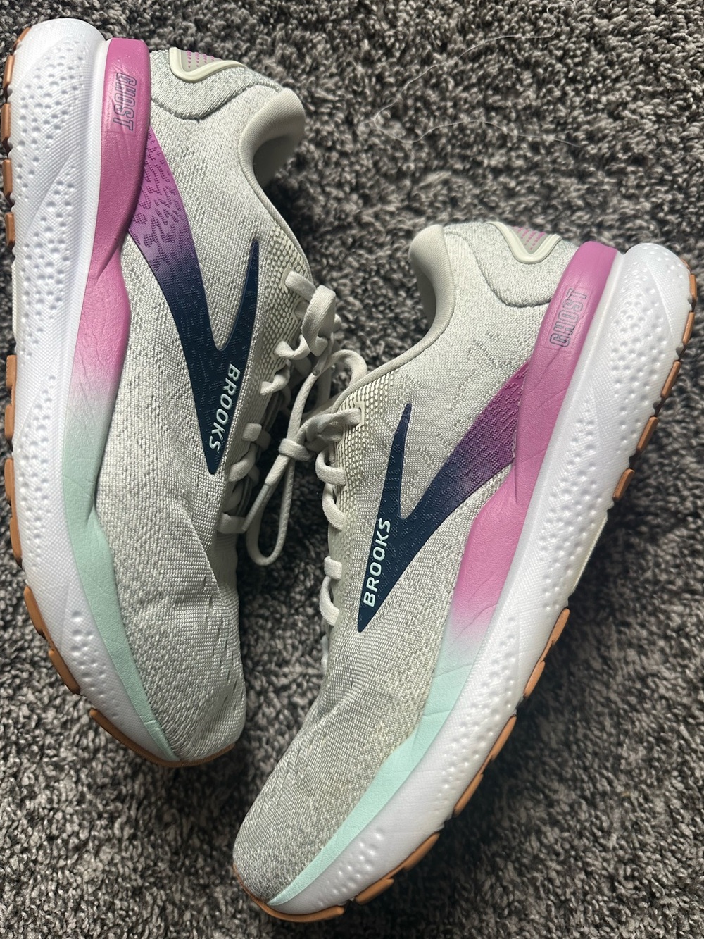 Women's BROOKS GHOST 16 Running Walking Shoes White Grey Estate Blue Size 7.5